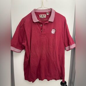 OU Sooners Oklahoma vintage polo shirt with patterned collar and cuffs.